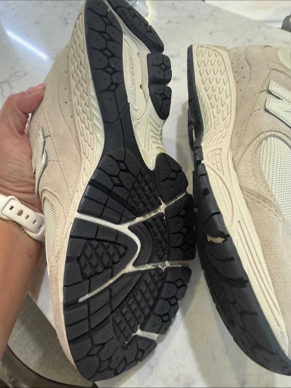 New Balance Cream/Beige 2002R Athletic Sneakers, Womens 10